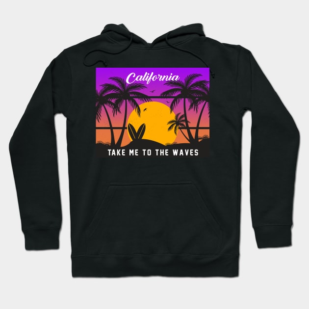 Vintage Surfing Paradise Sunset Sea Take me to the Waves Hoodie by Msafi